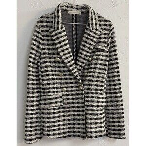 Fair Haven Women's Black/White Plaid Button Jacket w/ Pockets Short Size M